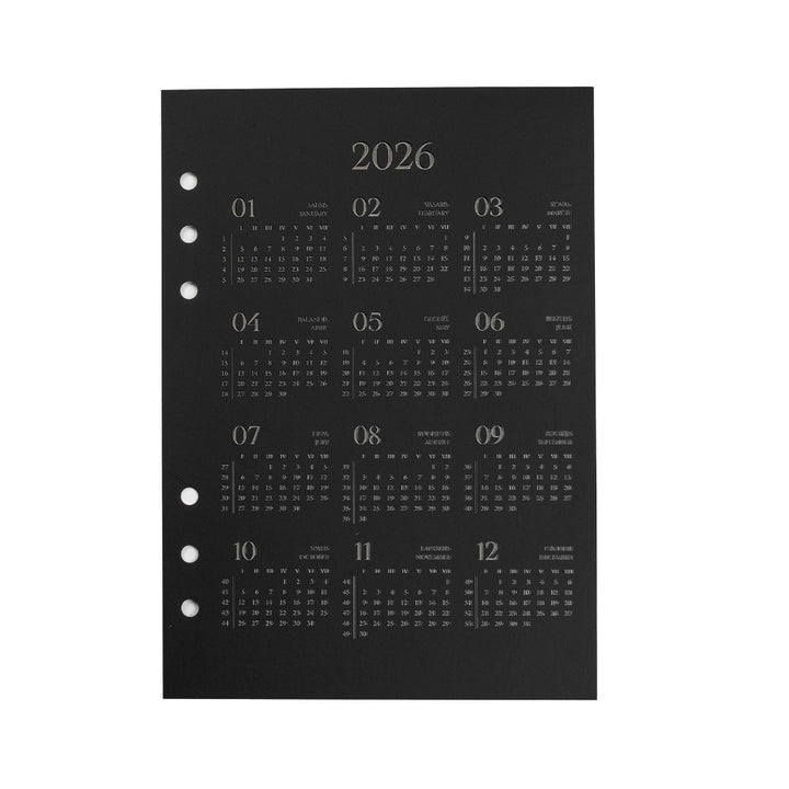 Mėnesio planuoklis + įsegamas kalendorius 2026 - Juodas